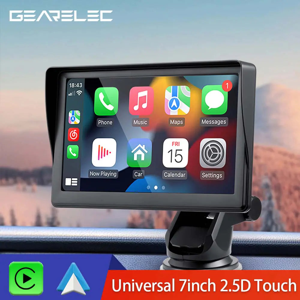 Universal 7-Inch Car Radio Multimedia Video Player with Portable Wireless Apple CarPlay and Android Auto